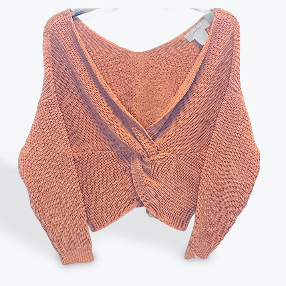 Jessica Simpson Pastel Pink V neck Crossbody Wrap Sweater Relaxed FitSize Small